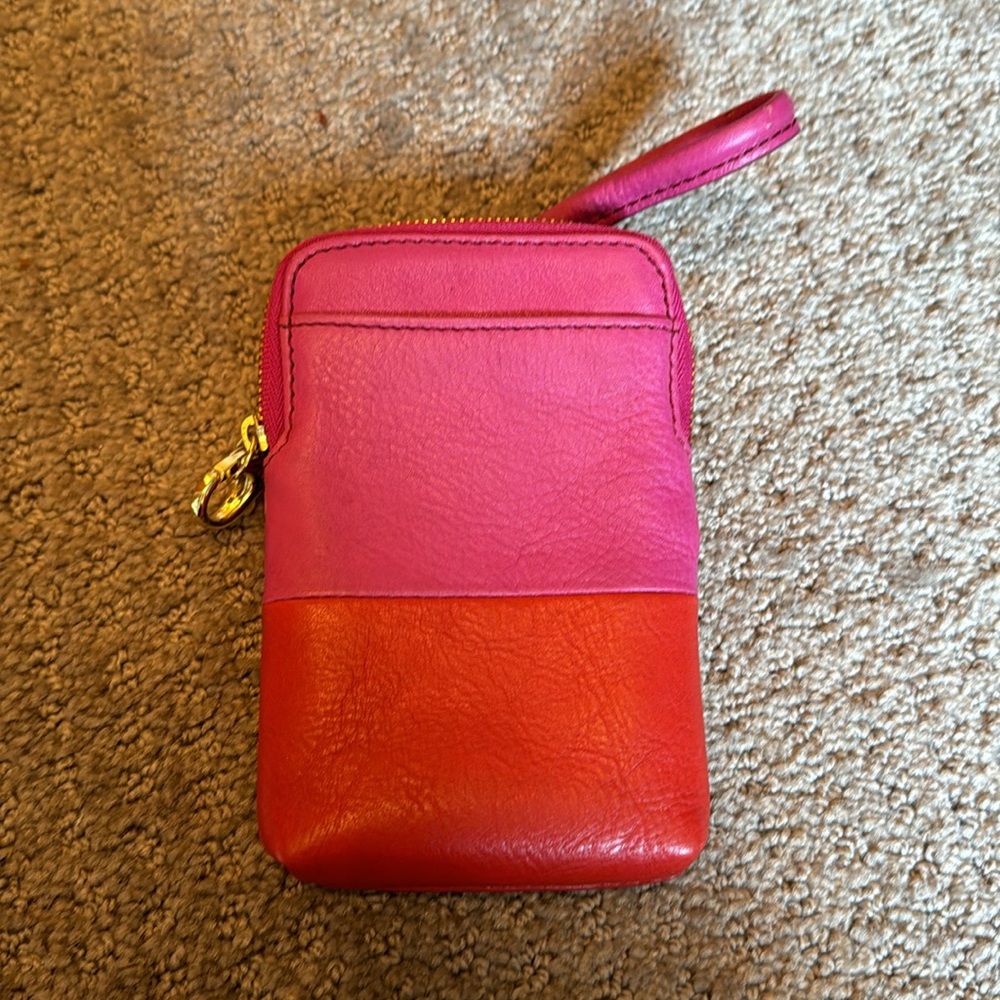 Fossil Red Pink Leather Color Block Wristlet Wall… - image 5